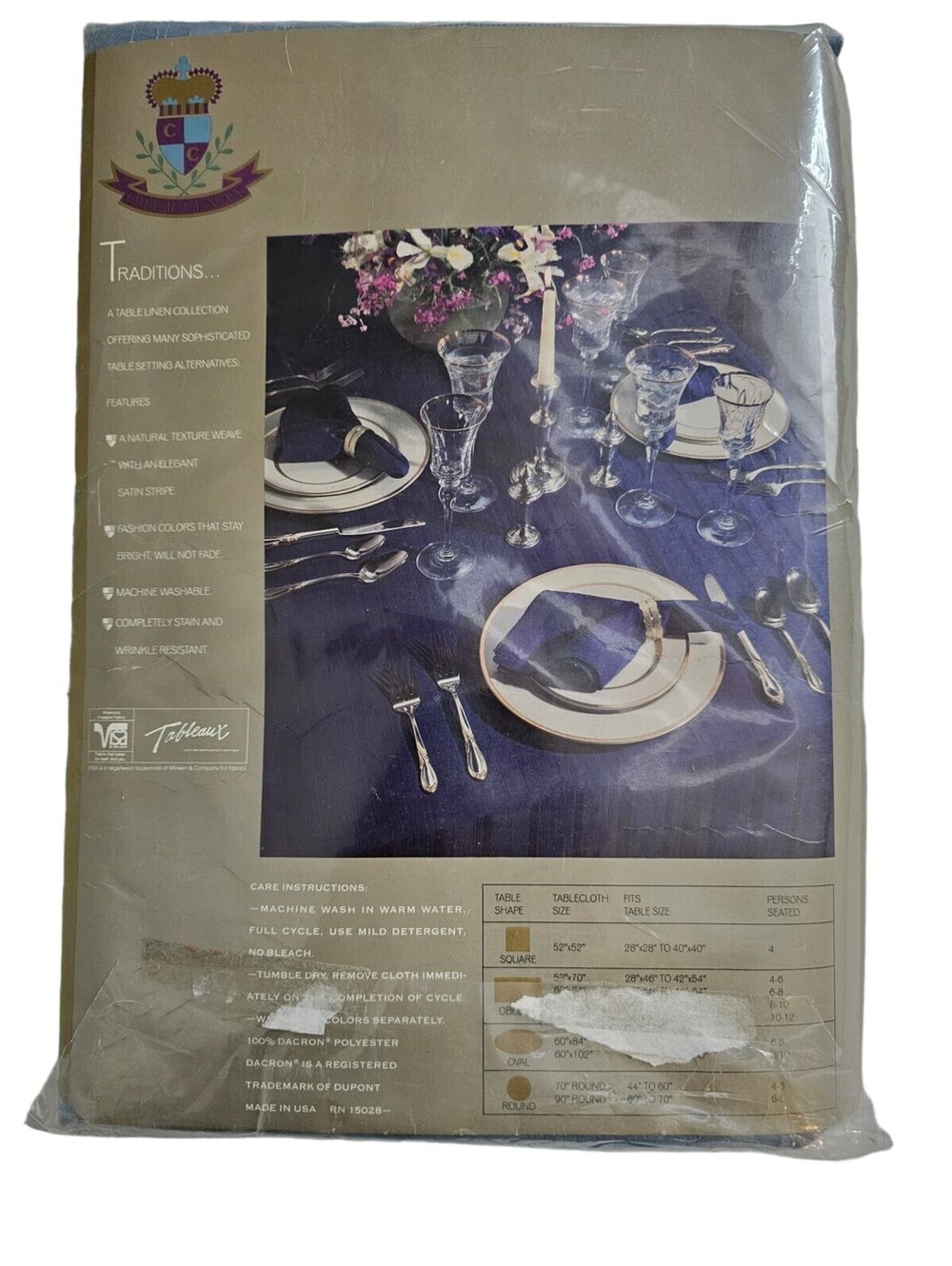 Vintage 1970s Courtenay Tablecloth Linen Light Blue Tableaux